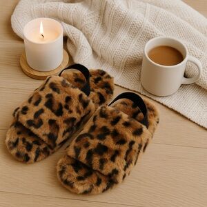 NIB Jenni Leopard Print Fuzzy Slippers Size X Large 11-12